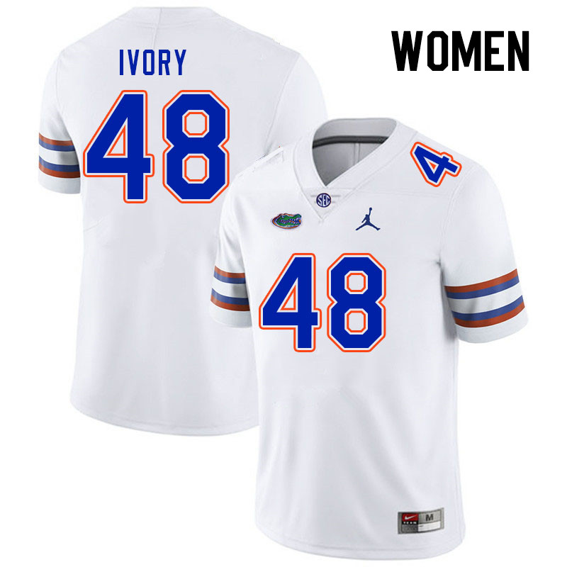Women #48 Quincy Ivory Florida Gators College Football Jerseys Stitched Sale-White - Click Image to Close